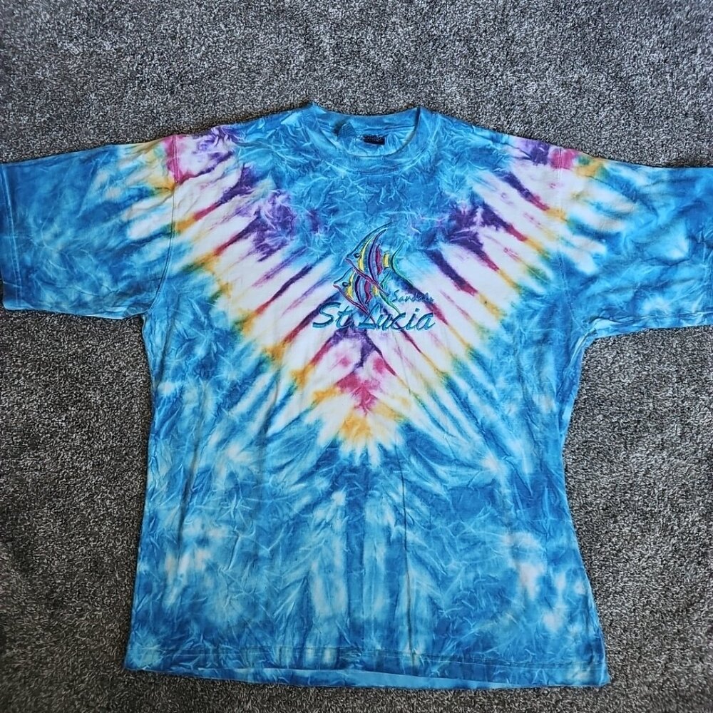 Wiseguy Sportswear XL Tie-Dye Sandals St. Lucia Destination Fish Embroidered